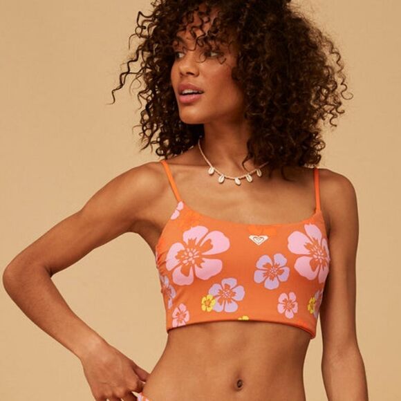 Roxy x Kate Bosworth scoop neck reversible floral tan orange bikini top M nwot - Picture 1 of 8